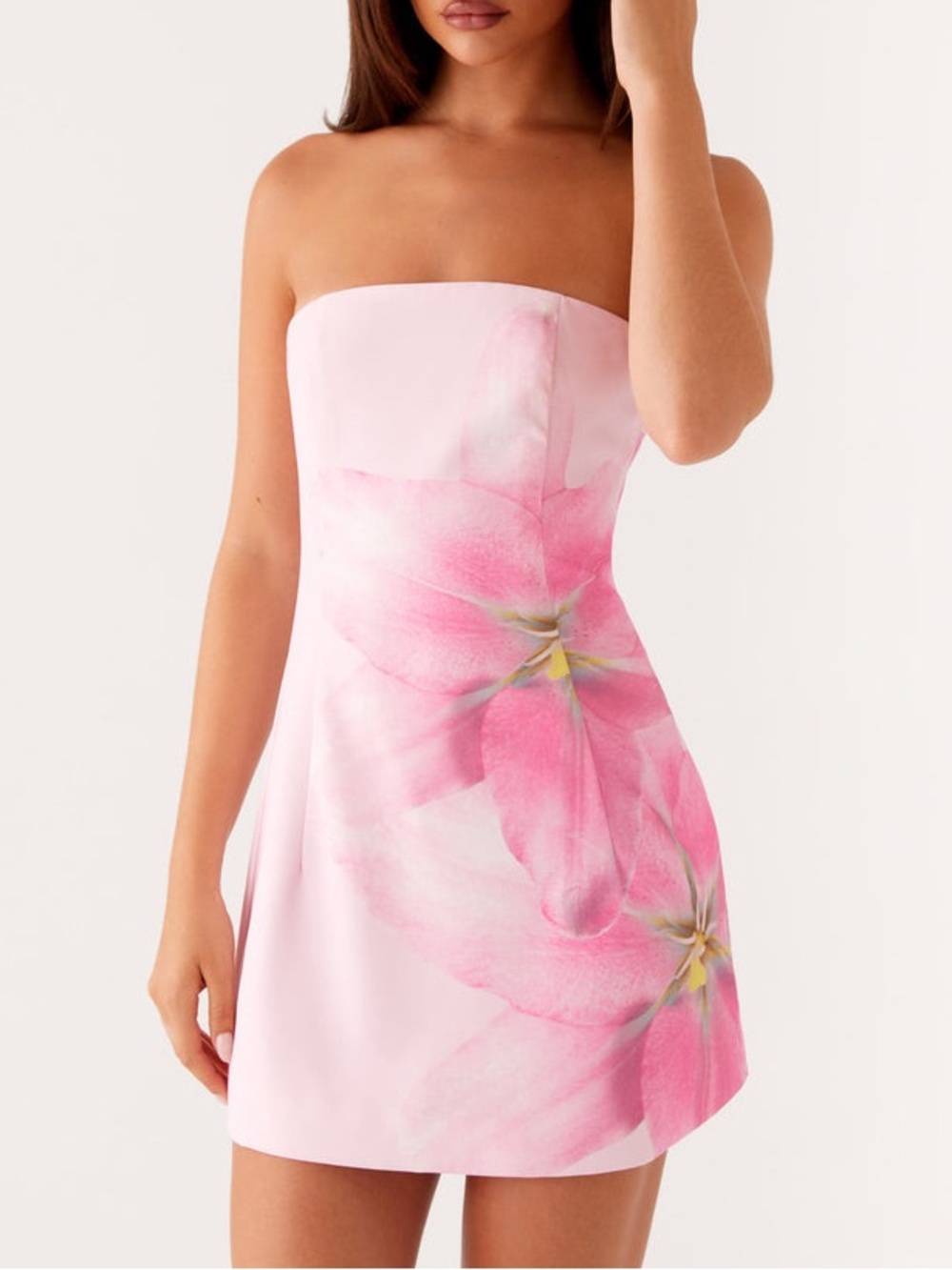Peppermayo Sugar Rush Strapless Mini Dress Pink Flower Print Cocktail Tropical 2